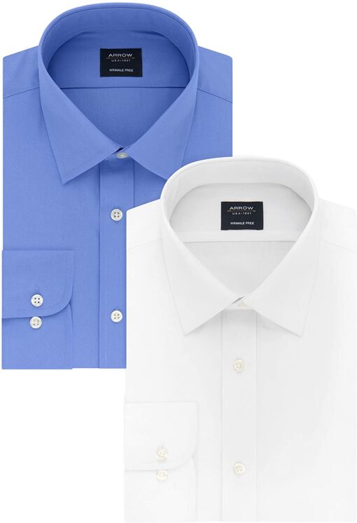 Arrow 1851 Men's Dress Shirt Poplin (Available in Regular, Fitted, Slim, and Extreme Slim Fits)