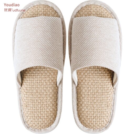 Youdiao linen Slippers For Men Floor Indoor Summer Shoes Cotton Mute Home slipper Women Non-slip Japanese Stylish Slides Solid