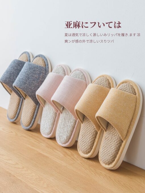 Youdiao linen Slippers For Men Floor Indoor Summer Shoes Cotton Mute Home slipper Women Non-slip Japanese Stylish Slides Solid