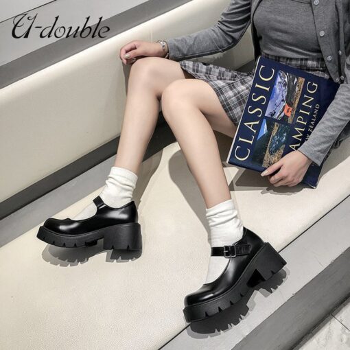 U-DOUBLE Women Shoes Japanese Style Lolita Shoes Women Vintage Soft High Heel Platform shoes College Student Mary Jane shoes