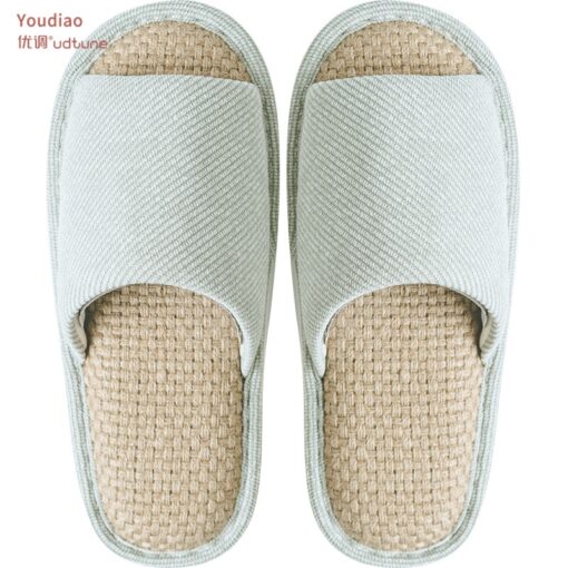 Youdiao linen Slippers For Men Floor Indoor Summer Shoes Cotton Mute Home slipper Women Non-slip Japanese Stylish Slides Solid