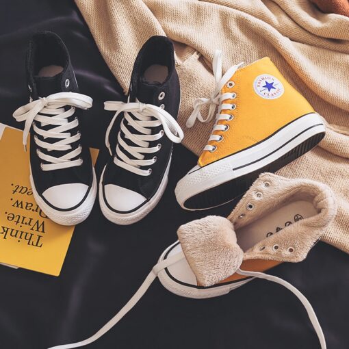 Canvas Shoes Women's New Winter 2020 Inner High Rise Bangbu Tide Shoes Thick Soled Shoes Plush Warm 34-39 Fashion Casual Shoes