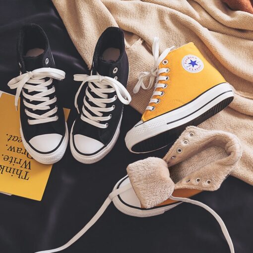 Canvas Shoes Women's New Winter 2020 Inner High Rise Bangbu Tide Shoes Thick Soled Shoes Plush Warm 34-39 Fashion Casual Shoes
