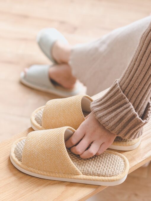Youdiao linen Slippers For Men Floor Indoor Summer Shoes Cotton Mute Home slipper Women Non-slip Japanese Stylish Slides Solid