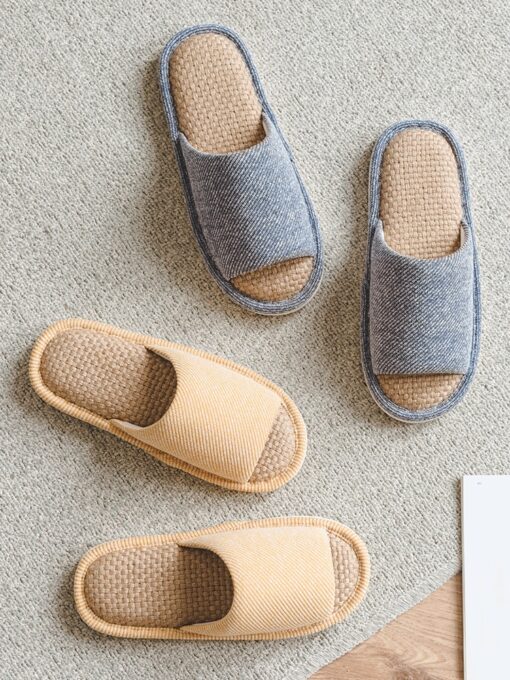 Youdiao linen Slippers For Men Floor Indoor Summer Shoes Cotton Mute Home slipper Women Non-slip Japanese Stylish Slides Solid