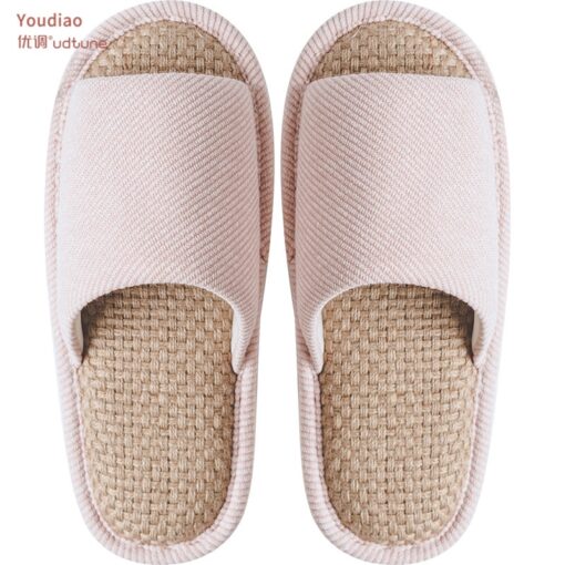 Youdiao linen Slippers For Men Floor Indoor Summer Shoes Cotton Mute Home slipper Women Non-slip Japanese Stylish Slides Solid