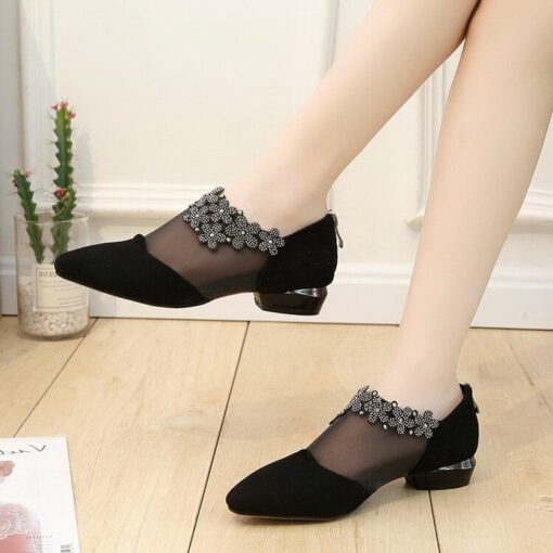 woman high heels shoes party mesh ladies party lace classics high heels crystal zipper crystal solid platform sandals