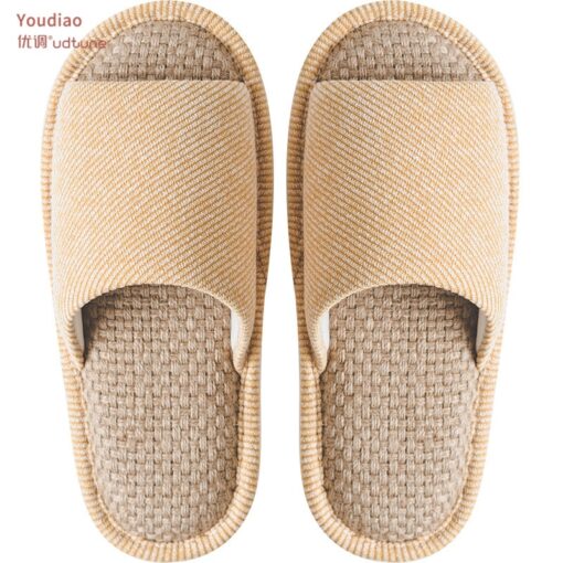 Youdiao linen Slippers For Men Floor Indoor Summer Shoes Cotton Mute Home slipper Women Non-slip Japanese Stylish Slides Solid