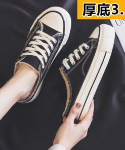 Half slipper canvas shoes women's shoes new autumn / winter 2020 no heel Plush loafer shoes with thick soles Family casual shoes