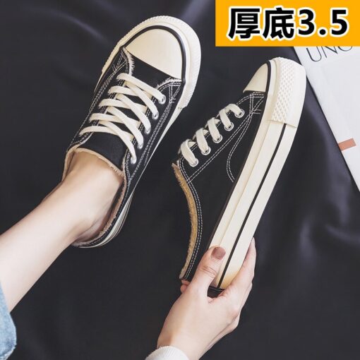 Half slipper canvas shoes women's shoes new autumn / winter 2020 no heel Plush loafer shoes with thick soles Family casual shoes