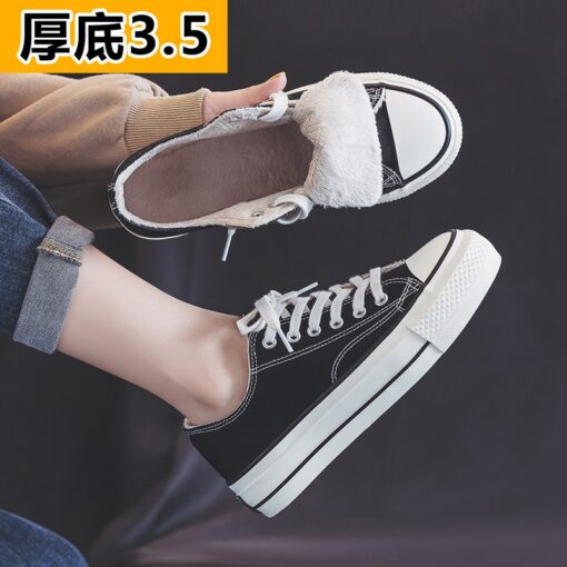 Canvas shoes women's shoes 2020 new winter plush ulzzang versatile cotton shoes thick soled casual shoes 35-40 Fashion Warm shoe